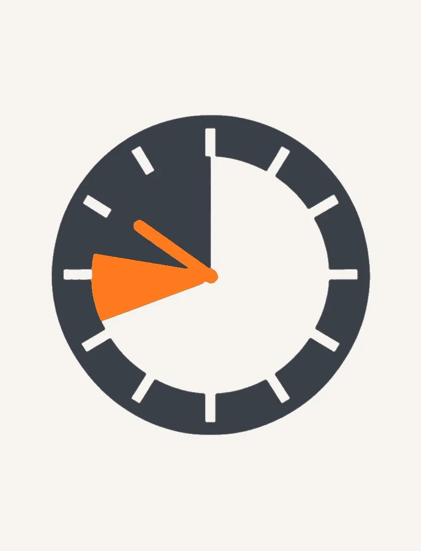 Eine Uhr. Der Stundenzeiger ist orange.
